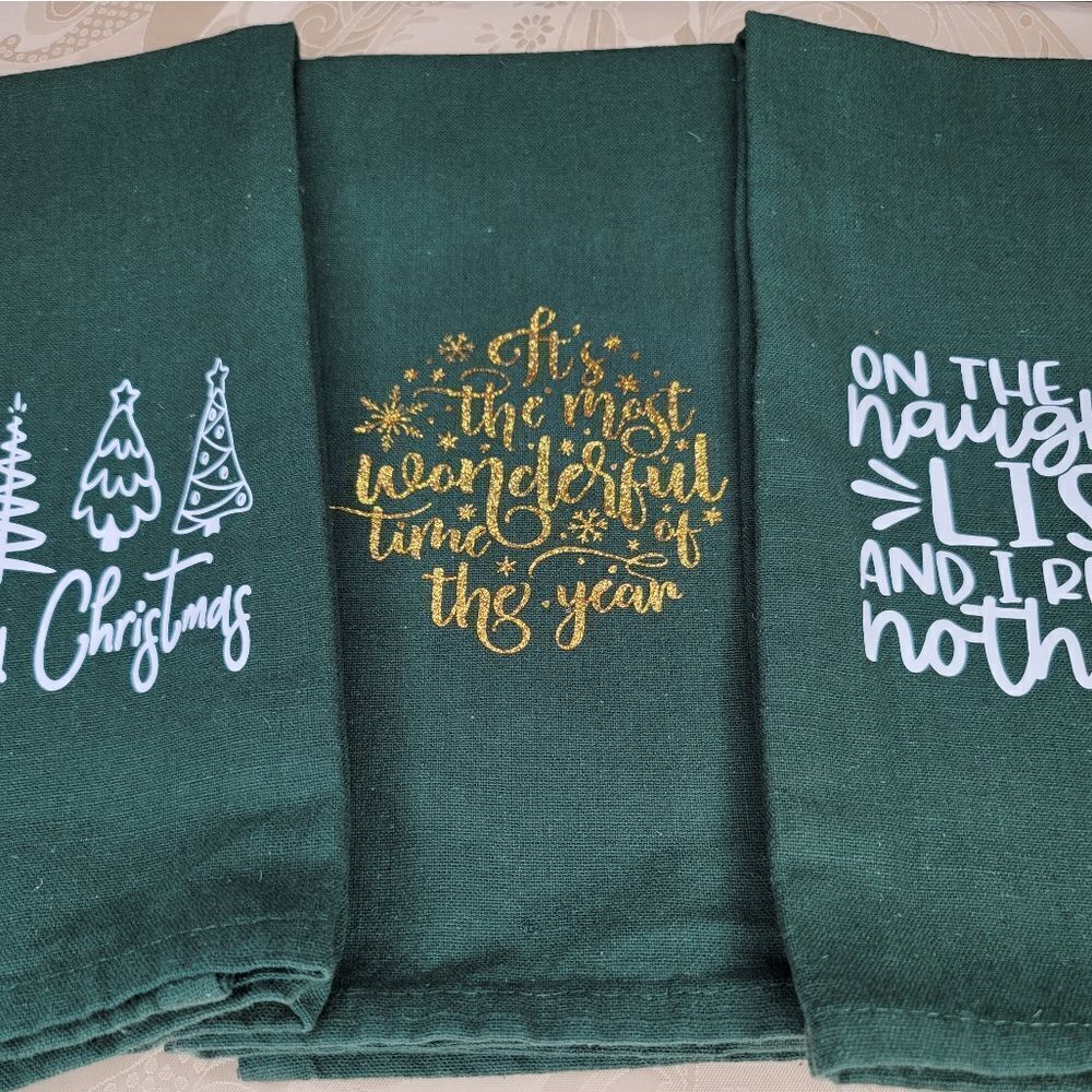 100% Cotton Green Christmas Dish‎ Towels